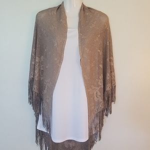 Gold Rose Shawl With Fringe Hem